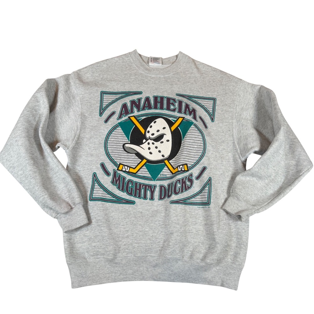 Vintage Hanes Anaheim Mighty Ducks Sweatshirt Grey L 90s NHL Hockey Disney